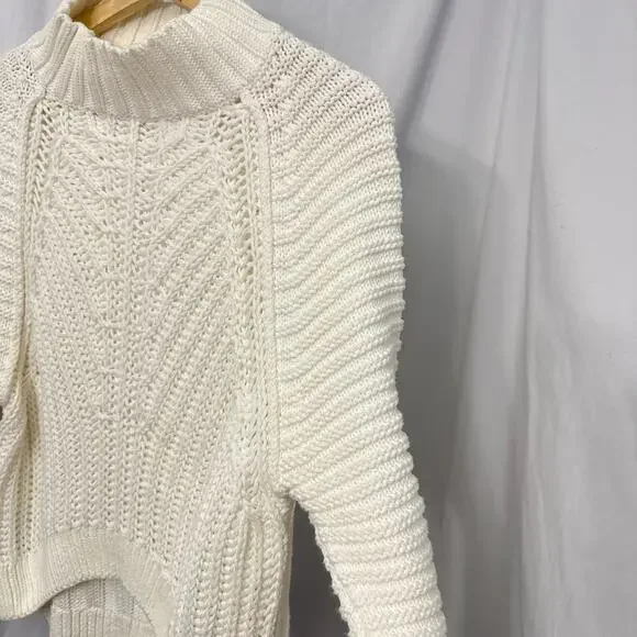 Free People Sweetheart Sweater Womens Small Ivory Boho Chunky Knit Mock Neck - Picture 7 of 13